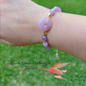 - Kunzite Gemstone & Amethysts Bracelet B-3